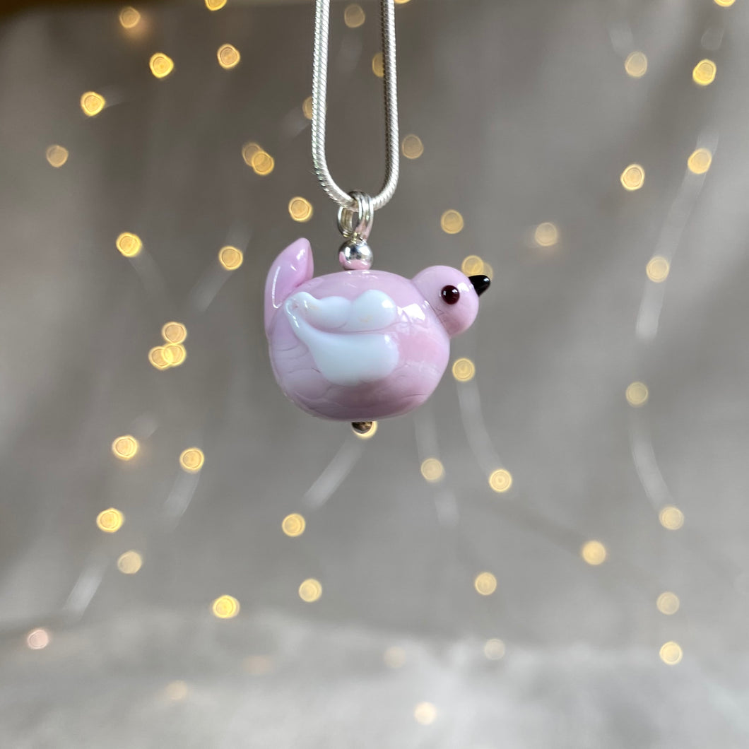 Handmade Glass Bird Necklace in Pink