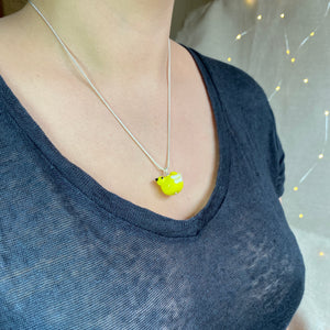 Handmade Glass Bird Necklace in Yellow