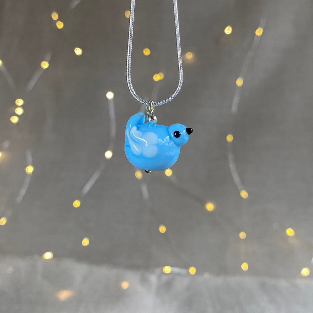 Handmade Glass Bird Necklace in Blue