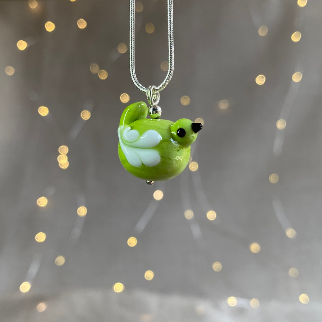 Handmade Glass Bird Necklace in Green