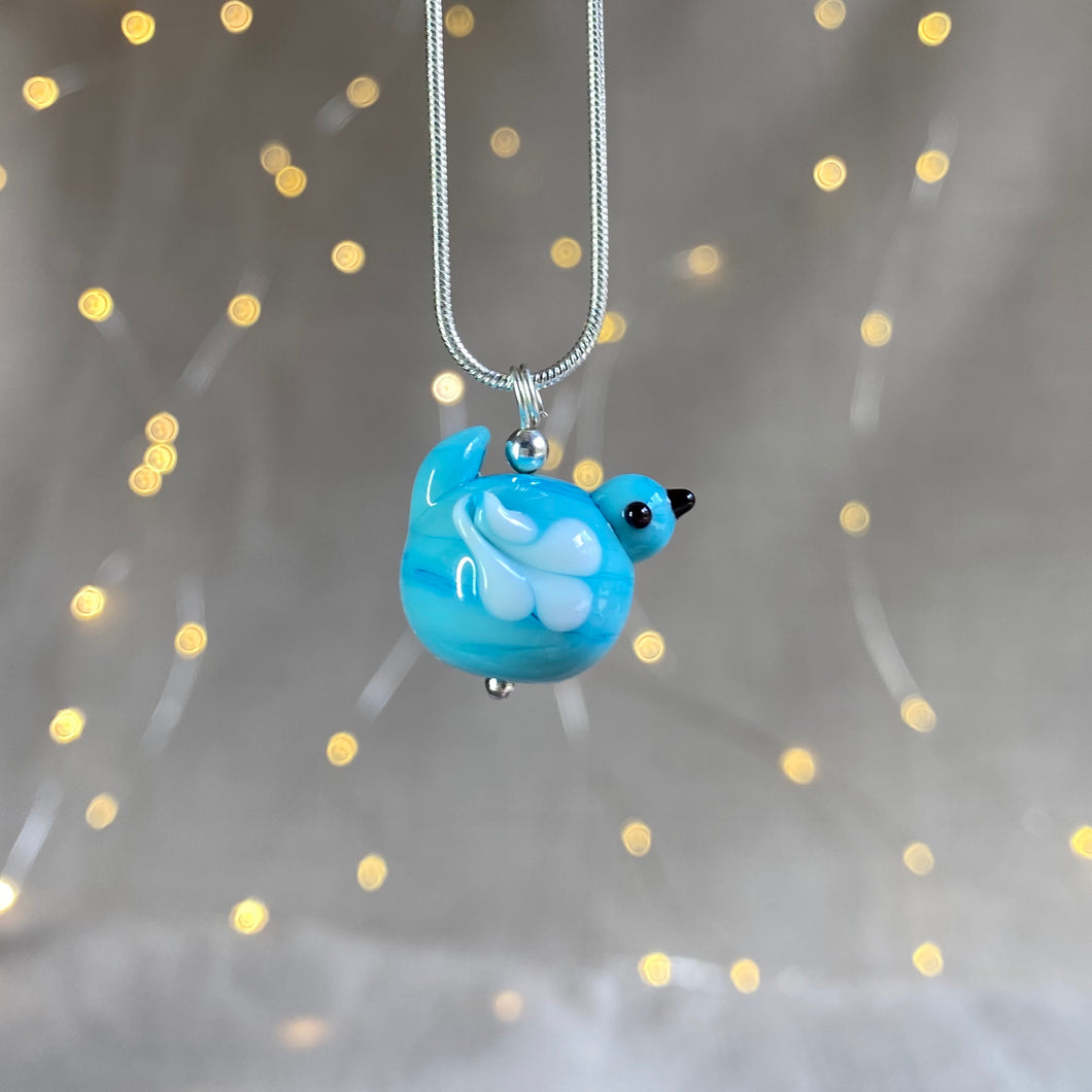 Handmade Glass Bird Necklace in Teal