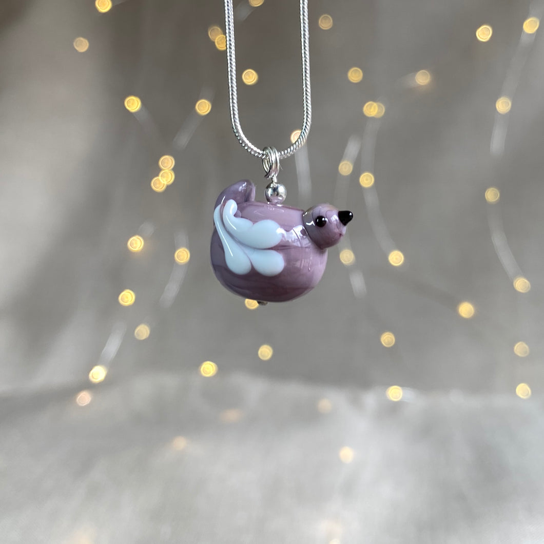 Handmade Glass Bird Necklace in Purple