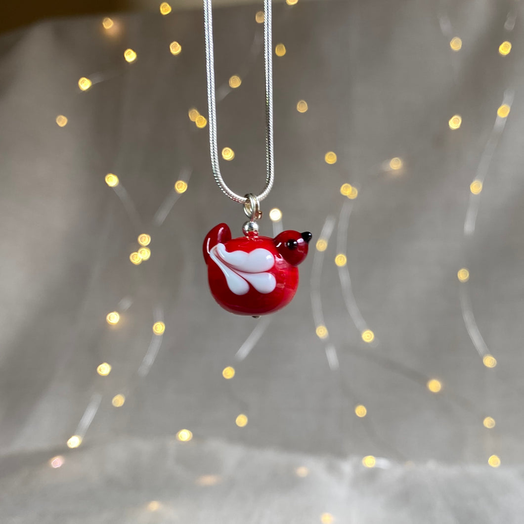 Handmade Glass Bird Necklace in Red